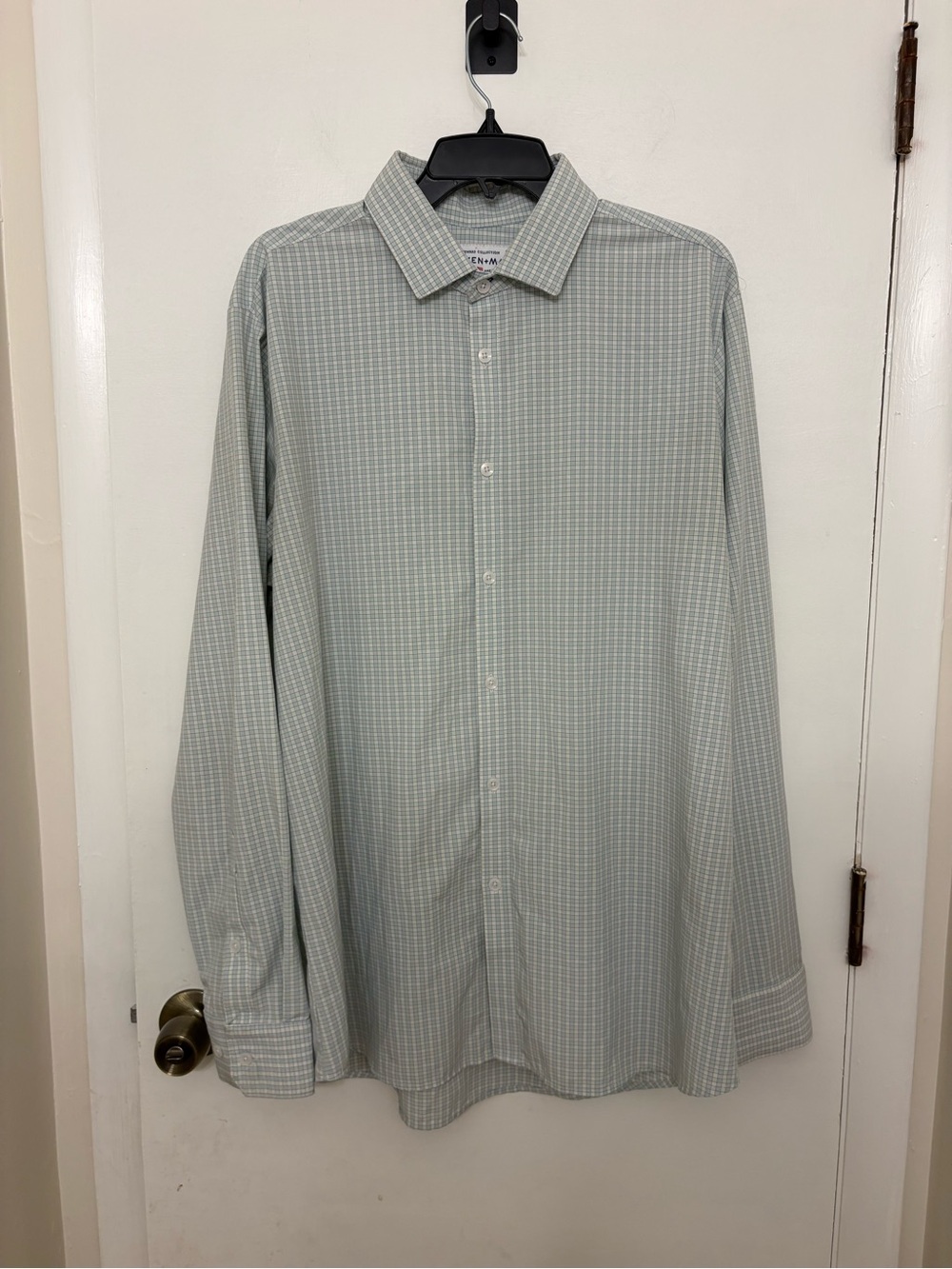 Mizzen + Main Leeward Performance Dress Shirt Green Check Plaid Men XL Trim Fit
